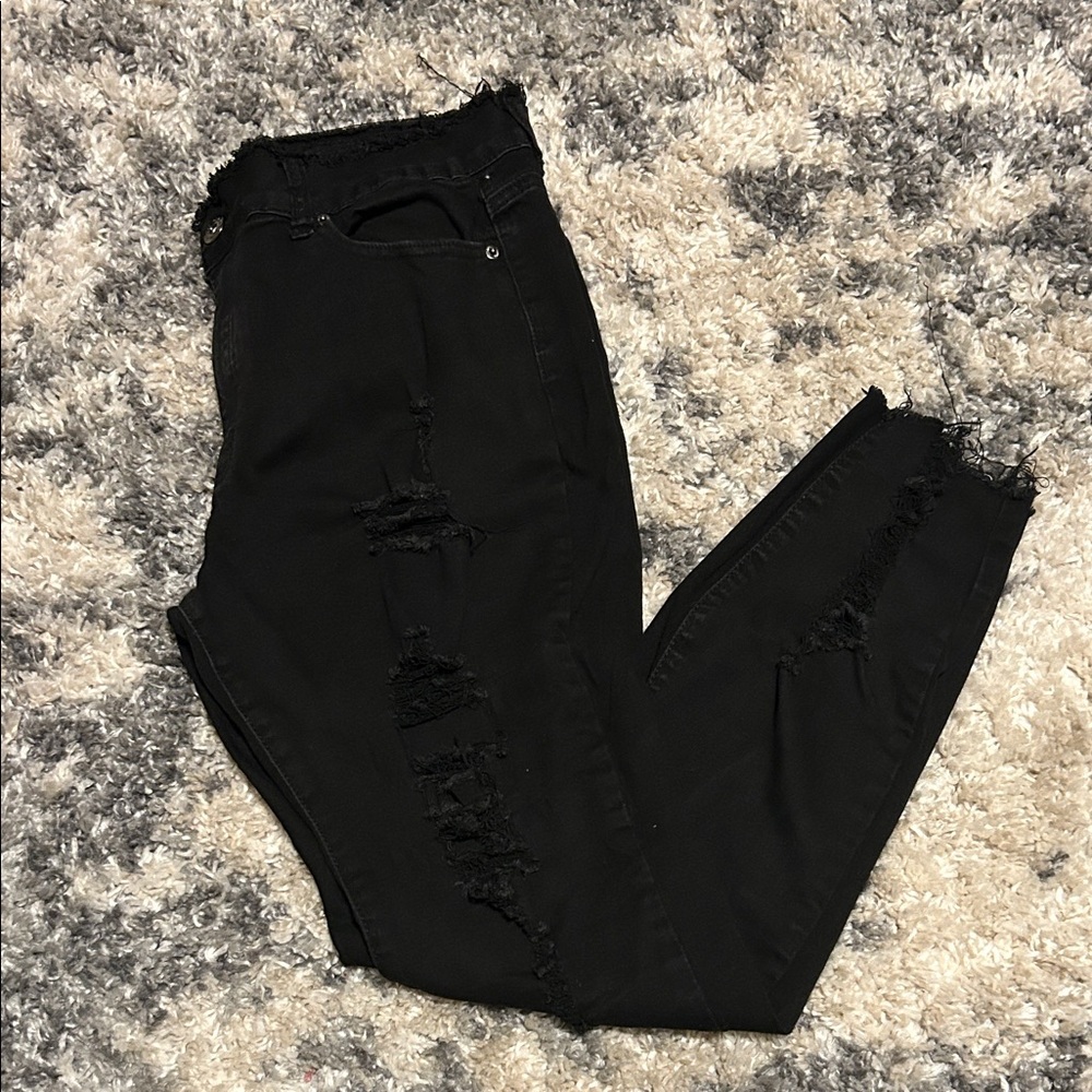 High-Rise Black Distressed Skinny Jeans for Women